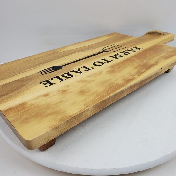 Vintage Farmhouse Wood Footed Cutting Board Trivet 19x8x2 Inch Farm To Table - Picture 3 of 8